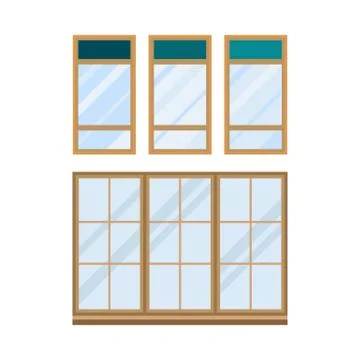 Different types house windows elements isolated set flat style frames domestic Stock Illustration