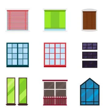 Different types house windows elements flat style glass frames construction Stockillustratie