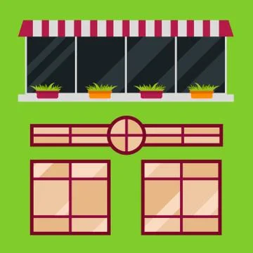 Different types house windows elements flat style glass frames construction Stock Illustration