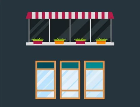 Different types house windows elements flat style glass frames construction Stock Illustration