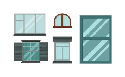 Different types house windows vector elements isolated on white background Stock Illustration