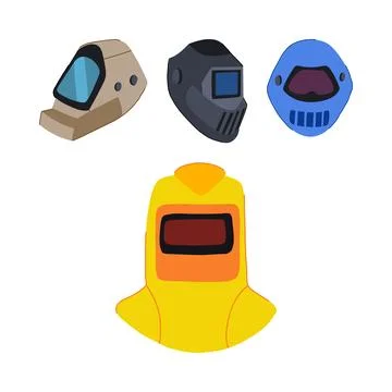 Different types of industrial safety welding helmets Illustrazione stock