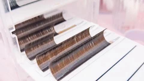 Different types of lashes for classic, volume, and hybrid extensions. 写真素材