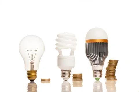 Different types of light bulbs Stock Photos