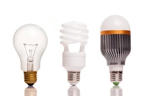 Different types of light bulbs Stock Photos