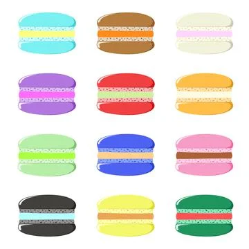 Different types of macaroons. Set of different taste cake macarons Stock Illustration