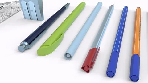 Different types of marker pens with white background Stock Illustration