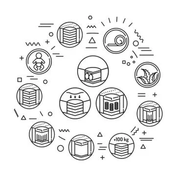 Different types of mattresses web banner. Infographics with linear icons on w Stock Illustration