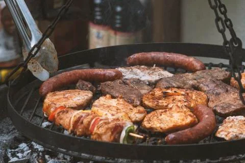 Different types of meat are grilled Stock Photos
