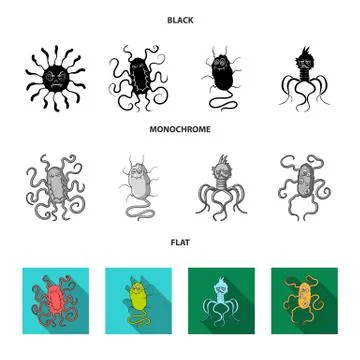Different types of microbes and viruses. Viruses and bacteria set collection Stock Illustration