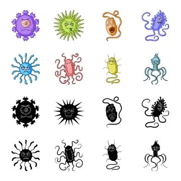 Different types of microbes and viruses. Viruses and bacteria set collection Stock Illustration