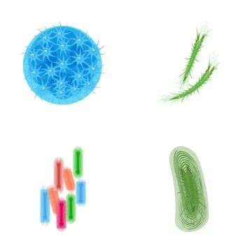 Different types of microorganisms floating in white background Stock Illustration