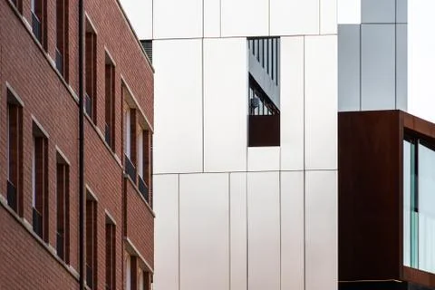 Different types of modern building facades made of steel sheets or dutch clin Fotos de archivo