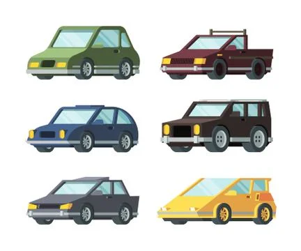 Different types of modern cars flat vector illustrations set Stock Illustration