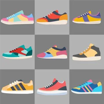 Different types of modern sneakers for everyday wear. Stock Illustration