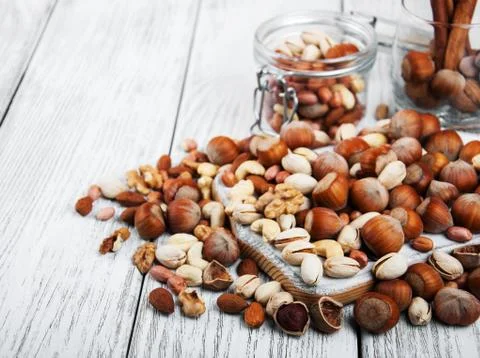 Different types of nuts Stock Photos
