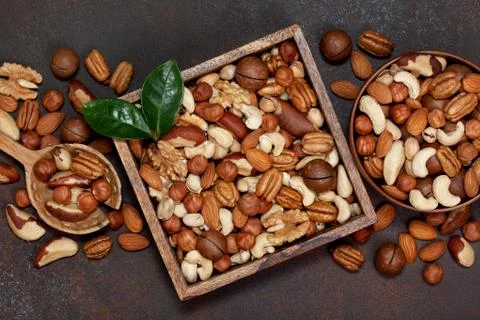 Different types of nuts Stock Photos
