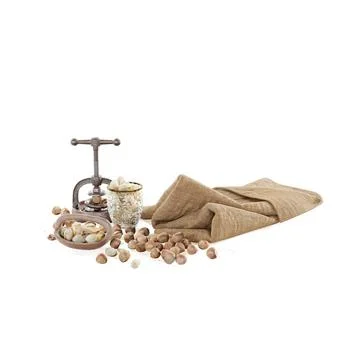 Different types of nuts on a white surface, 3d rendering Stock Illustration