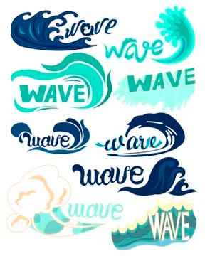 Different types of ocean waves. Water Design Elements. Stock Illustration
