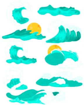 Different types of ocean waves. Water Design Elements. Stockillustratie