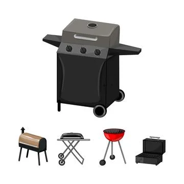 Different types of outdoor cooking grills collection Stock Illustration