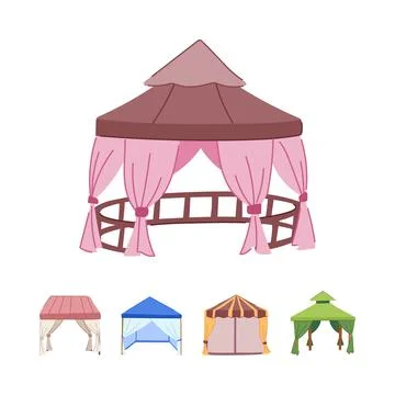 Different types of outdoor gazebos and canopy tents Stock Illustration