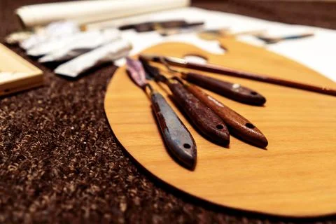 Different types of palette knife Stock Photos