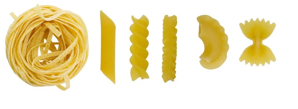 Different types of pasta isolated on a white background Stock Photos