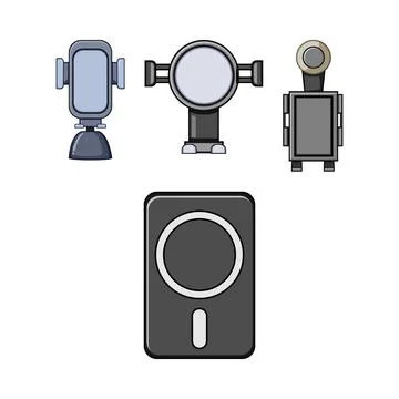 Different types phone mounts and wireless charger Stock Illustration