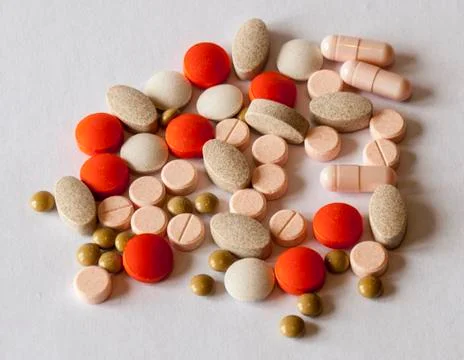 Different types of pills Stock Photos