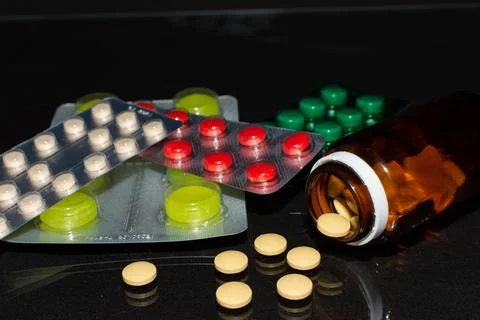 Different types of pills for quick recovery Stock Photos