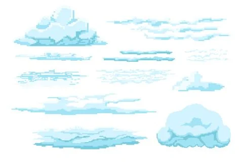 Different types of pixel clouds in sky set Stockillustratie