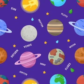 Different types of planets in the solar system. Space seamless pattern イラスト素材