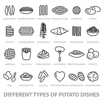 Different types of potato dishes Stock Illustration