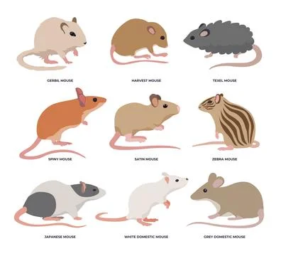 Different types of rat set collection, Cartoon mouse set, types of mouse in.. Stock Illustration