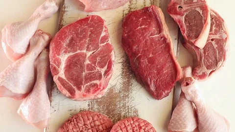 Different types of raw meat Stock Footage 97558633