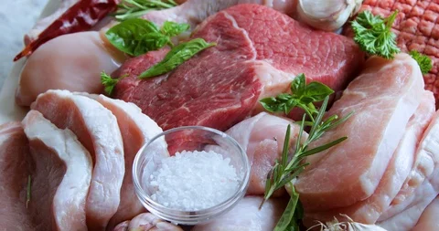 Different types of raw meat Stock Footage 116361466