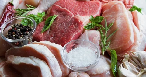 Different types of raw meat Stock Footage 116361480