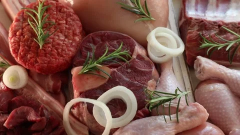 Different types of raw meat	 Vídeo Stock 329777301
