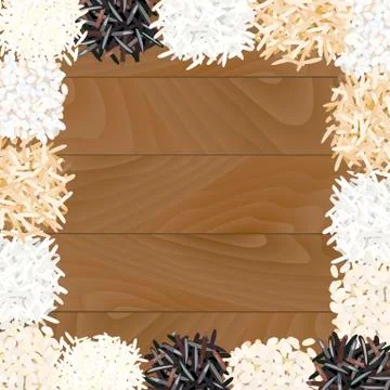 Different types of rice on woode	Different types of rice on wooden background. B Stock Illustration