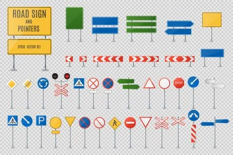 Different Types Of Road Signs And Pointers Realistic Vector Set. Blank Road Stock Illustration