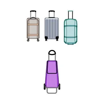 Different types of rolling luggage and travel bags collection Stock Illustration