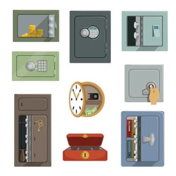 Different types of safes set, property security concept vector Illustrations Stockillustratie
