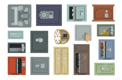 Different types of safes set, property security concept vector Illustrations Stockillustratie