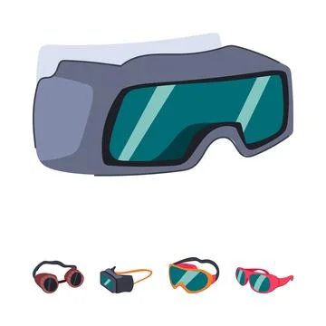 Different types safety eyewear protecting human eyes Ilustración de archivo