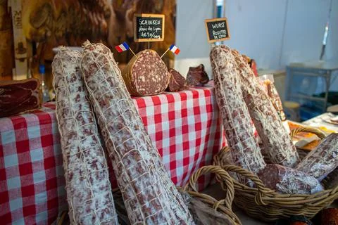 Different types of salami Stock Photos