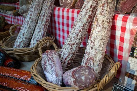 Different types of salami Stock Photos