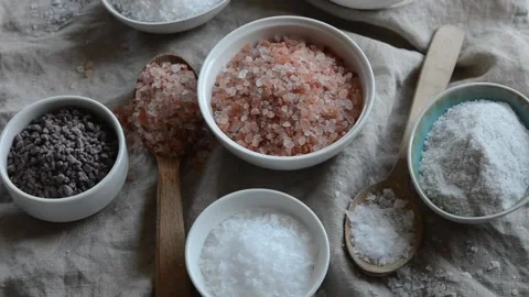  Different types of salt, top view Stock Footage 307474942