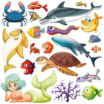 Different types of sea animals Stock Illustration