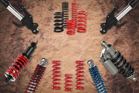Different types of shock absorbers used as an illustration for an advertiseme Stock Illustration